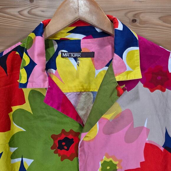 Mr Turk Floral Vibrant Short Sleeve Button Shirt Men XL READ - Picture 2 of 10